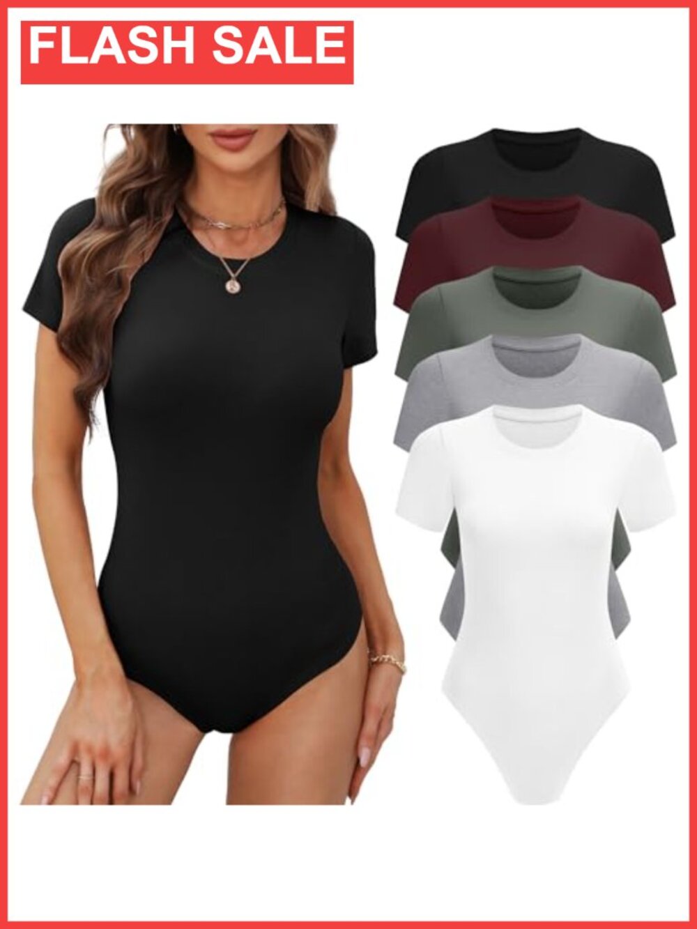 Women's Rayon Spandex Short Sleeve Crew Neck Bodysuit Pack